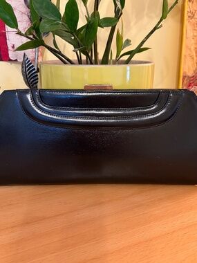 Vintage 60s-70s Casa Lopez Women's Black Leather Clutch Purse Handbag Mob Wife